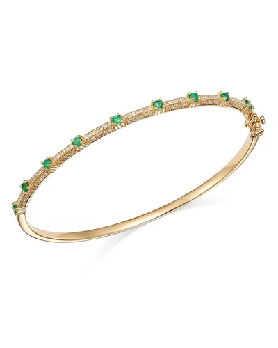 Bloomingdale's Emerald & Diamond Bangle Bracelet In 14k Yellow Gold - Exclusive In Green/gold