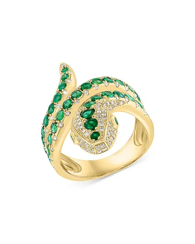 Bloomingdale's Emerald & Diamond Bypass Snake Ring In 14k Yellow Gold - Exclusive In Green/gold