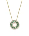 Bloomingdale's Emerald And Diamond Circle Pendant Necklace In 14k Yellow Gold, 17 - Exclusive In Green/gold