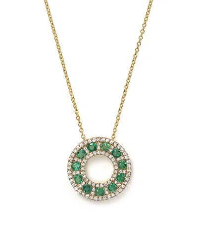 Bloomingdale's Emerald And Diamond Circle Pendant Necklace In 14k Yellow Gold, 17 - Exclusive In Green/gold
