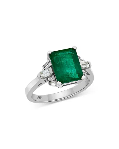 Bloomingdale's Emerald & Diamond Classic Ring In 14k White Gold - Exclusive In Green/white