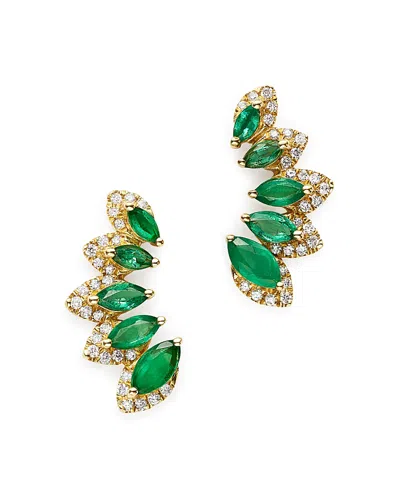 Bloomingdale's Emerald & Diamond Climber Earrings In 14k Yellow Gold - Exclusive In Green/gold