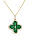 Bloomingdale's Emerald & Diamond Clover Pendant Necklace In 14k Yellow Gold, 18 - Exclusive In Green/gold