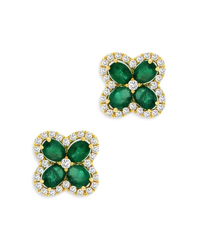Bloomingdale's Emerald & Diamond Clover Stud Earrings In 14k Yellow Gold - Exclusive In Green/gold