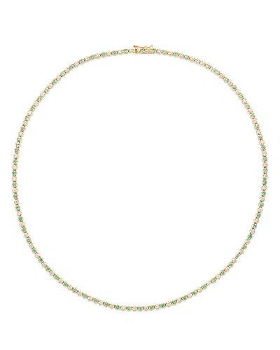 Bloomingdale's Emerald & Diamond Crown Set Tennis Necklace In 14k Yellow Gold, 16.5 In Green/gold