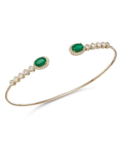 Bloomingdale's Emerald & Diamond Cuff Bangle Bracelet In 14k Yellow Gold - Exclusive In Green/gold