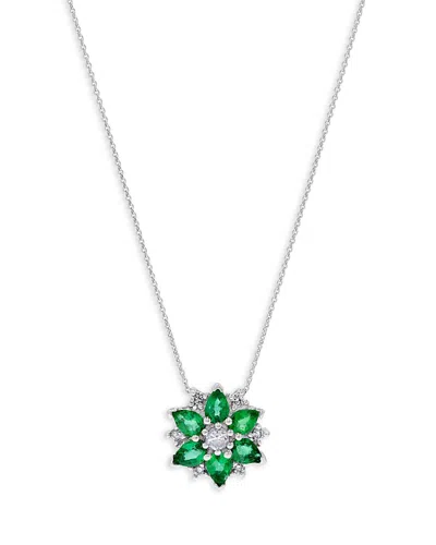 Bloomingdale's Emerald & Diamond Flower Pendant Necklace In 14k White Gold, 16 In Green/white