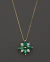 Bloomingdale's Emerald And Diamond Flower Pendant Necklace In 14k Yellow Gold, 18 - Exclusive In Gold/green