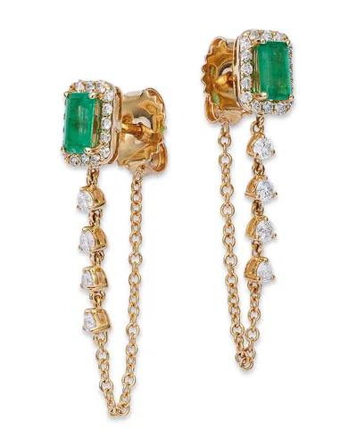 Bloomingdale's Emerald & Diamond Halo Chain Drop Earrings In 14k Yellow Gold - Exclusive In Green/gold
