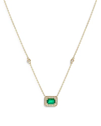 Bloomingdale's Emerald & Diamond Halo Pendant Necklace In 14k Yellow Gold, 18 - Exclusive In Green/gold