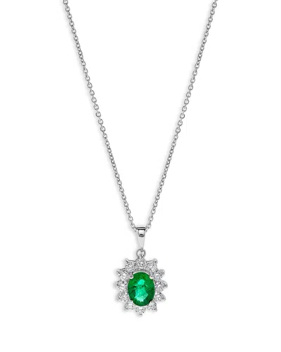 Bloomingdale's Emerald & Diamond Halo Starburst Pendant Necklace In 14k White Gold In Emerald/white
