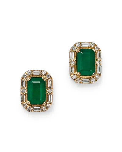 Bloomingdale's Emerald & Diamond Halo Stud Earrings In 14k Yellow Gold - Exclusive In Green/gold