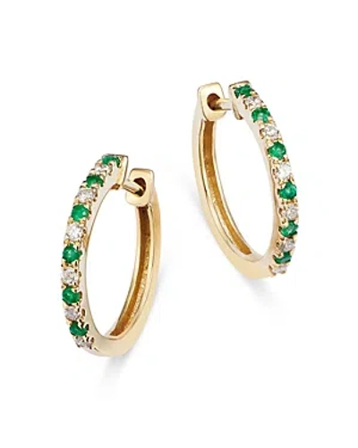 Bloomingdale's Emerald & Diamond Hoop Earrings In 14k Yellow Gold - Exclusive In Green/gold