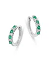 Bloomingdale's Emerald & Diamond Huggie Hoop Earrings In 14k White Gold In Green/white