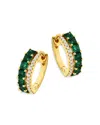 Bloomingdale's Emerald & Diamond Huggie Hoop Earrings In 14k Yellow Gold - Exclusive In Green/gold