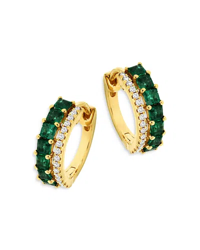 Bloomingdale's Emerald & Diamond Huggie Hoop Earrings In 14k Yellow Gold - Exclusive In Green/gold