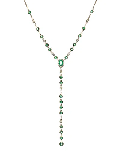 Bloomingdale's Emerald & Diamond Lariat Necklace In 14k Yellow Gold, 18 - Exclusive In Green/gold