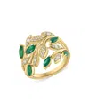 Bloomingdale's Emerald & Diamond Leaf Ring In 14k Yellow Gold - Exclusive In Green/gold