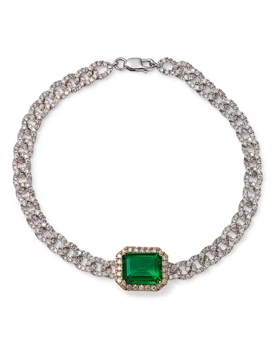 Bloomingdale's Emerald & Diamond Link Bracelet In 14k White And Yellow Gold - Exclusive In Green/white