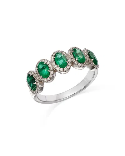 Bloomingdale's Emerald & Diamond Multi-halo Ring In 14k White Gold - Exclusive In Green/silver