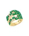 Bloomingdale's Emerald & Diamond Multi Row Band In 14k Yellow Gold - Exclusive In Green/gold