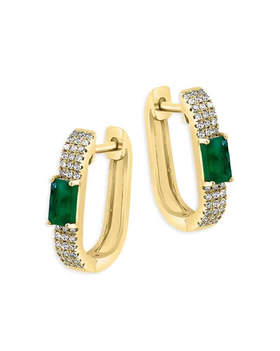 Bloomingdale's Emerald & Diamond Oval Hoop Earrings In 14k Yellow Gold In Green/gold