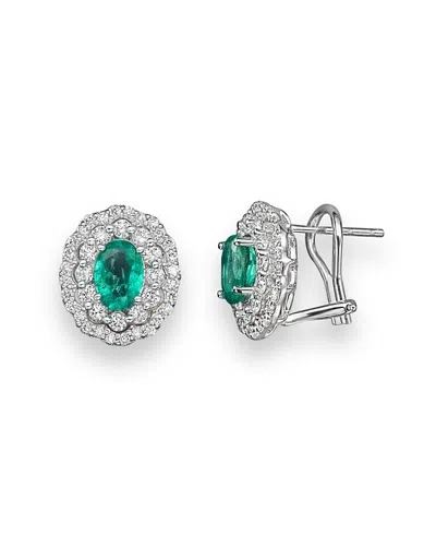 Bloomingdale's Emerald And Diamond Oval Stud Earrings In 14k White Gold - Exclusive In Green/white