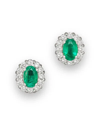 Bloomingdale's Emerald And Diamond Oval Stud Earrings In 14k White Gold - Exclusive In Multi
