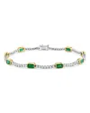 Bloomingdale's Emerald & Diamond Station Tennis Bracelet In 14k Yellow And White Gold - Exclusive In Green/white