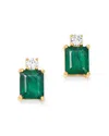 Bloomingdale's Emerald & Diamond Stud Earrings In 14k Yellow Gold - Exclusive In Green/gold