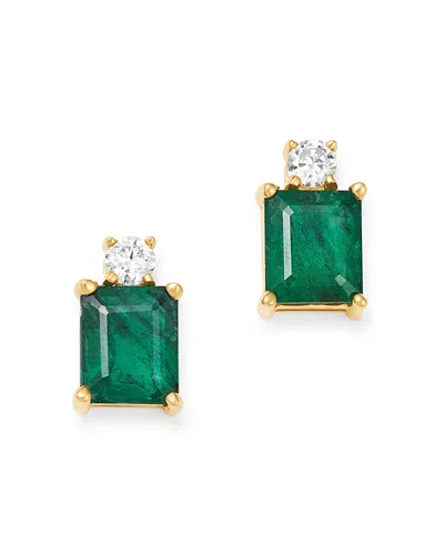 Bloomingdale's Emerald & Diamond Stud Earrings In 14k Yellow Gold - Exclusive In Green/gold