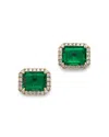 Bloomingdale's Emerald And Diamond Stud Earrings In 14k Yellow Gold - Exclusive In Green/gold
