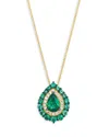 Bloomingdale's Emerald & Diamond Teardrop Pendant Necklace In 14k Yellow Gold, 20 In Green/gold