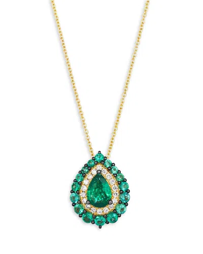 Bloomingdale's Emerald & Diamond Teardrop Pendant Necklace In 14k Yellow Gold, 20 In Green/gold