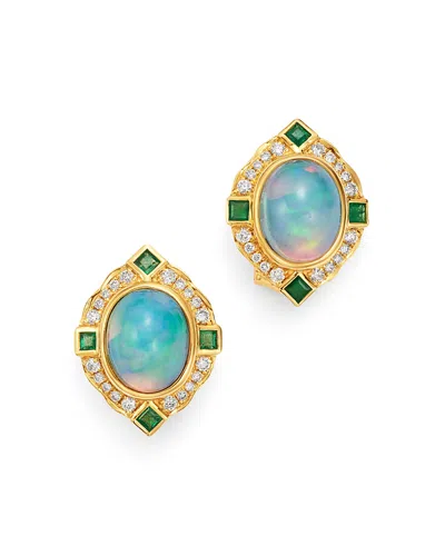 Bloomingdale's Ethiopian Opal, Emerald & Diamond Earrings In 14k Yellow Gold - Exclusive In Multi/gold