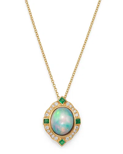 Bloomingdale's Ethiopian Opal, Emerald & Diamond Pendant Necklace In 14k Yellow Gold, 18 - Exclusive In Multi/gold
