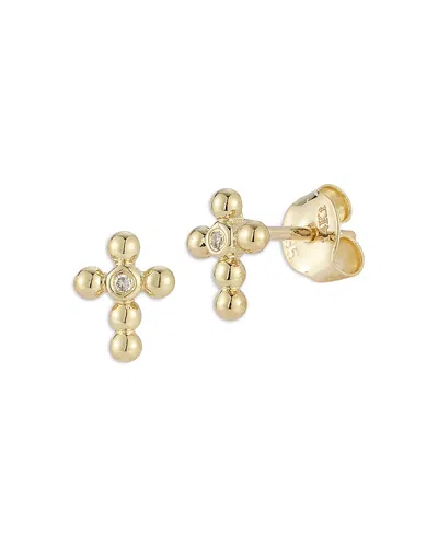 Bloomingdale's Fine Collection 14k Yellow Gold Beaded Cross Studs With Diamonds, 0.02 Ct. T. W.