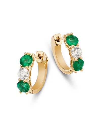 Bloomingdale's Fine Collection 14k Yellow Gold Emerald & Diamond Hoop Earrings In Green/gold