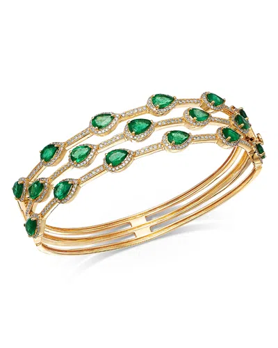 Bloomingdale's Fine Collection 14k Yellow Gold Emerald & Diamond Multi Row Bracelet In Green/gold