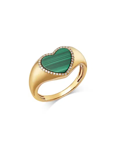 Bloomingdale's Fine Collection 14k Yellow Gold Malachite Heart Ring With Diamonds, 0.10 Ct. T. W. In Green/gold