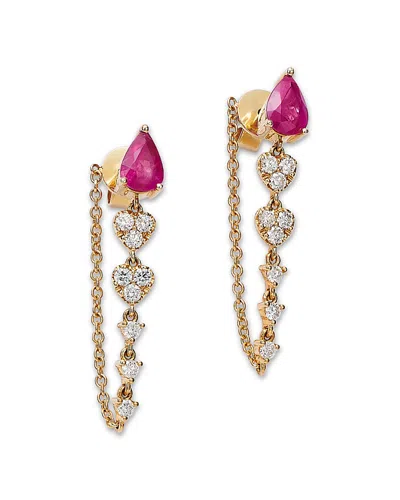 Bloomingdale's Fine Collection 14k Yellow Gold Ruby & Diamond Drop Earrings In Pink/gold