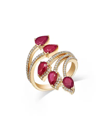Bloomingdale's Fine Collection 14k Yellow Gold Ruby Double Row Bypass Ring In Red/gold
