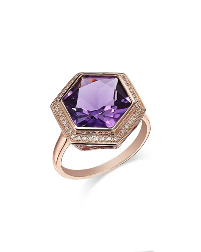 Bloomingdale's Fine Collection Amethyst & Diamond Bezel Ring In 14k Rose Gold In Purple