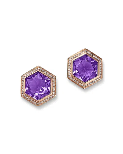 Bloomingdale's Fine Collection Amethyst & Diamond Bezel Stud Earrings In 14k Rose Gold