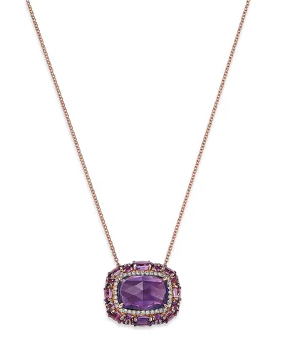 Bloomingdale's Fine Collection Amethyst & Diamond Halo Pendant Necklace In 14k Rose Gold, 18 In Purple