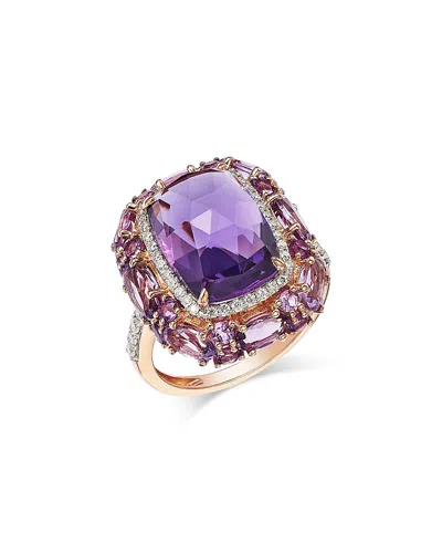Bloomingdale's Fine Collection Amethyst & Diamond Halo Ring In 14k Rose Gold