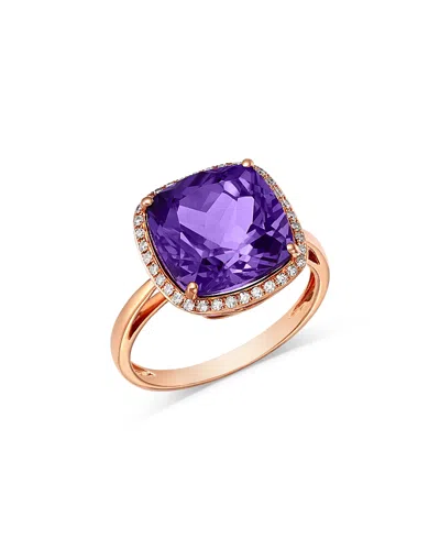 Bloomingdale's Fine Collection Amethyst & Diamond Halo Ring In 14k Rose Gold In Multi