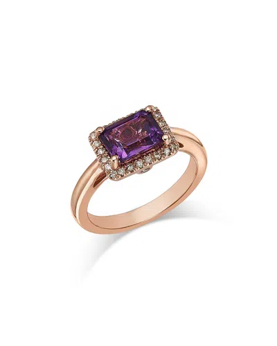 Bloomingdale's Fine Collection Amethyst & Diamond Halo Ring In 14k Rose Gold In Purple/pink