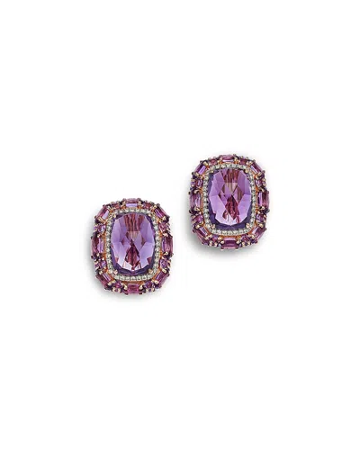 Bloomingdale's Fine Collection Amethyst & Diamond Halo Stud Earrings In 14k Rose Gold In Purple