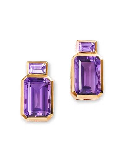 Bloomingdale's Fine Collection Amethyst & Pink Amethyst Emerald Cut Statement Earrings In 14k Yellow Gold In Purple/gold